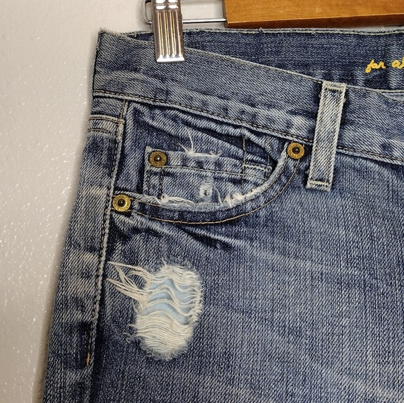 7 For All Mankind Y2k Blue Denim Distressed Flare Wide Leg Jeans Sz 27 - Picture 6 of 16